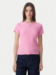 Tommy Jeans T-Shirt Essential DW0DW17383 Różowy jasny Slim Fit. Czerwone t-shirty damskie Tommy Jeans, l, bez wzorów, z bawełny, bez kołnierzyka, bez ramiączek. Za 149.99 zł.