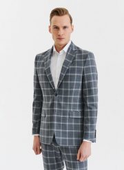 PAKO LORENTE – Szara marynarka garniturowa w kratę z wełną. Szare garnitury męskie Pako Lorente, bez wzorów, z wełny, eleganckie. Za 1,299.99 zł.