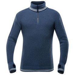 Devold sweter Randers Zip Neck Night/Offwhite M. Brązowe swetry męskie Devold, m, bez wzorów, z dzianiny, klasyczne, bez kołnierzyka, bez ramiączek. W wyprzedaży za 429.00 zł.