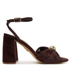 Sandały Steve Madden. Brązowe sandały damskie Steve Madden, bez wzorów, bez obcasa, na słupku, bez zapięcia. Za 519.99 zł.