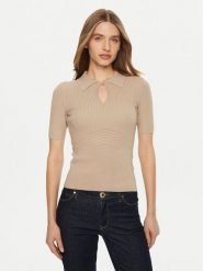 Guess Sweter W5RR10 Z2Y72 Beżowy Regular Fit. Brązowe swetry nierozpinane damskie Guess, xl, z aplikacjami, z wiskozy, bez kołnierzyka, bez ramiączek. Za 169.99 zł.