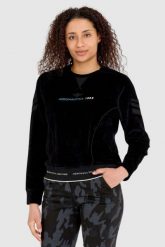 AERONAUTICA MILITARE Czarna welurowa bluza damska z wieloma zdobieniami. Czarne bluzy damskie Aeronautica Militare, s, z aplikacjami, z bawełny, bez ramiączek, bez kaptura. W wyprzedaży za 559.99 zł.