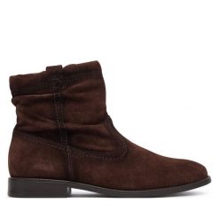 Botki Tamaris. Brązowe botki damskie Tamaris, bez wzorów, bez obcasa, na płaskiej podeszwie, bez zapięcia. Za 404.99 zł.