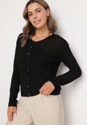 Czarny Kardigan z Wiskozą na Guziki Evelvania. Czarne kardigany damskie Born2be, s, bez wzorów, z jeansu, eleganckie, bez kołnierzyka. Za 84.99 zł.