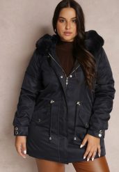 Granatowa Kurtka Parka Nylonowa Mivo. Niebieskie kurtki damskie Renee, plus size, bez wzorów, z futra, plus size, bez kaptura. Za 119.99 zł.