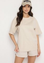 Jasnobeżowy Bawełniany Klasyczny T-shirt Merovira. Brązowe t-shirty damskie Born2be, bez wzorów, z bawełny, klasyczne, bez kołnierzyka, bez ramiączek. Za 54.99 zł.