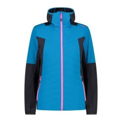 Damska kurtka z kapturem CMP. Niebieskie kurtki sportowe damskie CMP, bez wzorów, z puchu, bez ramiączek, z kapturem, trekkingowe. W wyprzedaży za 539.65 zł.