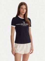 Guess T-Shirt V6GI08 K2975 Granatowy Regular Fit. Niebieskie t-shirty damskie Guess, xs, z aplikacjami, z bawełny, bez kołnierzyka, bez ramiączek. Za 189.99 zł.