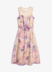 Sukienka midi z delikatnego tiulu. Czerwone sukienki damskie bonprix, bez wzorów, z tiulu, bez kołnierzyka, bez ramiączek, midi. Za 339.99 zł.