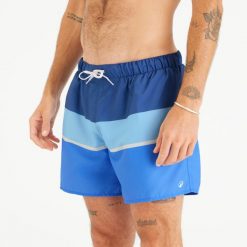 Spodenki surfingowe męskie Olaian 100 15" Strippy. Niebieskie szorty męskie OLAIAN, bez wzorów, z materiału, sportowe. Za 49.99 zł.