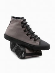 Buty męskie trampki z łączonych materiałów - grafitowe V8 OM-FOTH-0143 - 41. Szare trampki męskie Ombre Clothing, bez wzorów, z materiału, za kostkę, bez zapięcia. W wyprzedaży za 89.99 zł.