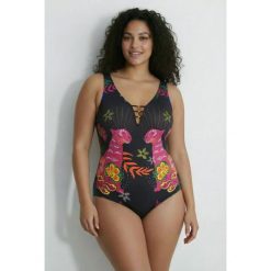 Damskie Strój kąpielowy koty bez miękkich miseczek okrągły dekolt. Czarne stroje kąpielowe damskie Ulla Popken, plus size, bez wzorów, z elastanu. W wyprzedaży za 159.99 zł.