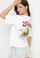 Biały T-shirt z Bawełną i Motywem Awokado Addixa. Białe t-shirty damskie Born2be, m, bez wzorów, z bawełny, klasyczne, bez kołnierzyka, bez ramiączek. Za 79.99 zł.