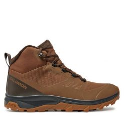 Trekkingi Salomon. Brązowe botki męskie Salomon, bez wzorów, sportowe, bez obcasa, bez zapięcia. Za 419.99 zł.
