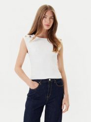 Guess Bluzka W5YR12 Z0130 Biały Regular Fit. Białe bluzki damskie Guess, s, z aplikacjami, z syntetyku, bez kołnierzyka, bez ramiączek. Za 259.99 zł.