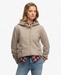 Superdry Damska bluza z kapturem Essential Logo Zip Half Brushed. Szare bluzy damskie Superdry, bez wzorów, z bawełny, klasyczne, bez ramiączek, z kapturem. Za 322.70 zł.