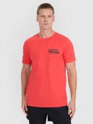 4F T-shirt regular z nadrukiem męski - czerwony XL. Czerwone t-shirty męskie 4F, m, bez wzorów, z bawełny, bez kołnierzyka, bez ramiączek. Za 59.99 zł.