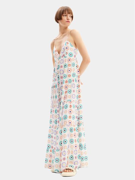 Desigual Sukienka letnia Galactica 24SWVW06 Biały Regular Fit. Białe sukienki damskie Desigual, na lato, l, bez wzorów, z wiskozy, bez kołnierzyka, bez ramiączek. Za 339.99 zł.