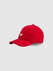 4F Czapka z daszkiem strapback uniseks - czerwona S/M (58cm). Czerwone czapki damskie 4F, bez wzorów, z bawełny, klasyczne. Za 49.99 zł.