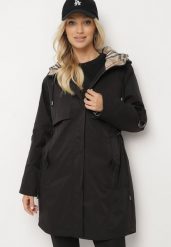 Czarna Kurtka Parka z Podpinanymi Rękawami i Kapturem ze Wstawkami w Kratę Kaithna. Czarne kurtki damskie Born2be, l, bez wzorów, z jeansu. Za 349.99 zł.