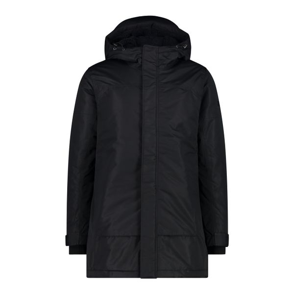 Parka z kapturem dla mężczyzn. Czarne parki męskie CMP, m, bez wzorów, z materiału, eleganckie, bez kołnierzyka, z kapturem. Za 539.30 zł.