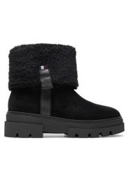 Tommy Hilfiger Botki Faux Fur Suede Roll-Down Boot FW0FW08158 Czarny. Czarne botki damskie Tommy Hilfiger, bez wzorów, ze skóry, bez obcasa, na płaskiej podeszwie, bez zapięcia. Za 449.99 zł.