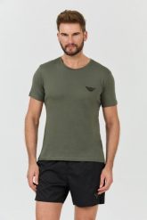 EMPORIO ARMANI Zielony t-shirt logo brodé. Zielone t-shirty męskie Emporio Armani, l, bez wzorów, bez kołnierzyka, bez ramiączek. W wyprzedaży za 208.99 zł.