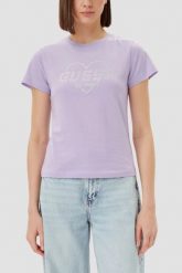 GUESS Lawendowy t-shirt Narciso. Fioletowe t-shirty damskie Guess, s, z aplikacjami, bez kołnierzyka, bez ramiączek. W wyprzedaży za 161.99 zł.