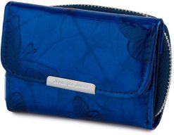 Damski skórzany elegancki portfel mały lakier motyle na karty skóra niebieski 821. Niebieskie portfele damskie Jennifer Jones, z lakierowanej skóry. Za 91.51 zł.