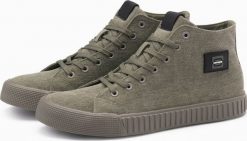 Buty męskie trampki canvas z wysoką cholewką oliwkowe V2 OM-FOTH-0186 40. Brązowe trampki męskie Ombre, bez wzorów, przed kolano, bez zapięcia. Za 347.95 zł.