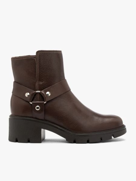 Ciemnobrązowe botki biker boots. Brązowe botki damskie Brawo sp. z o.o., bez wzorów, z materiału, rockowe, z okrągłym noskiem, bez obcasa, na obcasie, bez zapięcia. Za 549.99 zł.