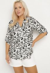 Biała Koszula z Wiskozą w Abstrakcyjny Wzór Clarivana. Białe koszule damskie Born2be, plus size, bez wzorów, z wiskozy, eleganckie, bez kołnierzyka, bez ramiączek. Za 44.99 zł.