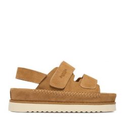 Sandały Badura. Brązowe sandały damskie Badura, bez wzorów, bez obcasa, na płaskiej podeszwie, bez zapięcia. Za 249.99 zł.