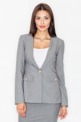 Szary Elegancki Żakiet na Jeden Guzik. Szare marynarki i żakiety damskie Figl, bez wzorów, z materiału, eleganckie, bez kołnierzyka, bez ramiączek. Za 319.00 zł.