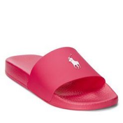 Klapki Polo Ralph Lauren. Czerwone klapki damskie Polo Ralph Lauren, bez wzorów, bez obcasa, bez zapięcia. Za 299.99 zł.