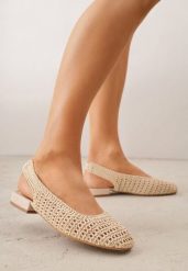 Beżowe Balerinki Slingback VICES z Cholewką z Plecionki Lilinova. Brązowe balerinki damskie Renee, bez wzorów, boho, bez obcasa, bez zapięcia. Za 99.99 zł.