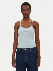 Calvin Klein Jeans Top Monologo J20J223105 Niebieski Slim Fit. Niebieskie topy damskie Calvin Klein Jeans, xxl, bez wzorów, z bawełny, bez kołnierzyka, bez ramiączek. Za 89.99 zł.