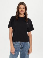 Guess Jeans T-Shirt W4YI05 K8HM0 Czarny Boxy Fit. Czarne t-shirty damskie Guess Jeans, s, z aplikacjami, z bawełny, bez kołnierzyka, bez ramiączek. Za 79.99 zł.
