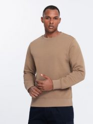 Męska bluza dresowa BASIC z okrągłym dekoltem - brązowa V2. Brązowe bluzy męskie Ombre Clothing, m, bez wzorów, z bawełny, bez ramiączek, bez kaptura. W wyprzedaży za 109.49 zł.