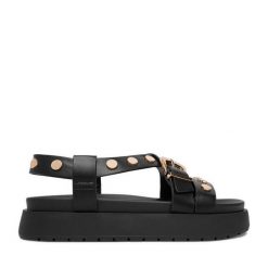 Sandały DeeZee. Czarne sandały damskie DeeZee, bez wzorów, bez obcasa, na płaskiej podeszwie, bez zapięcia. Za 149.99 zł.