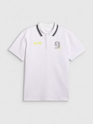 4F Koszulka polo regular męska 4F x Robert Lewandowski - biała XL. Białe koszulki sportowe męskie 4F, m, bez wzorów, z bawełny, bez ramiączek. Za 129.99 zł.