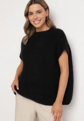 Czarny Sweter z Bawełną o Kroju Nietoperza Nilanissea. Czarne swetry nierozpinane damskie Born2be, bez wzorów, z bawełny, biznesowe, bez kołnierzyka, bez ramiączek. Za 159.99 zł.