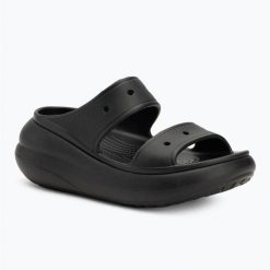Klapki damskie Crocs Classic Crush Sandal. Czarne klapki damskie Crocs, bez wzorów, sportowe, bez obcasa, bez zapięcia. Za 189.00 zł.
