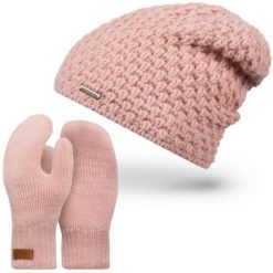 Zestaw zimowy damski czapka rękawiczki BRODRENE różowy P1004. Czerwone czapki damskie na zimę, bez wzorów, klasyczne. Za 97.99 zł.