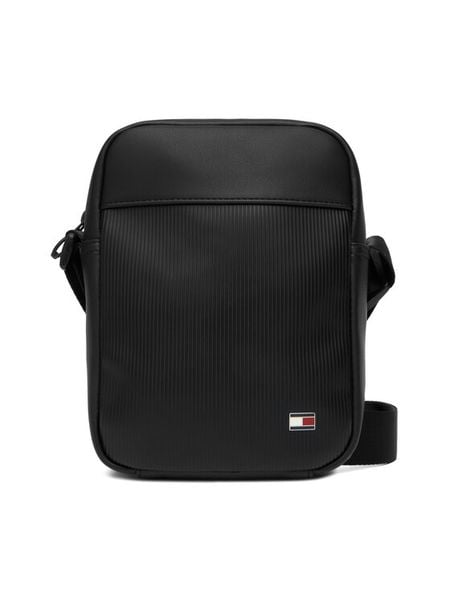 Tommy Hilfiger Saszetka Th Flag Mini Reporter AM0AM14015 Czarny. Czarne torby na ramię męskie Tommy Hilfiger, ze skóry. Za 329.99 zł.