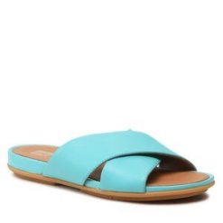 Klapki FitFlop. Niebieskie klapki damskie FitFlop, bez wzorów, bez obcasa, bez zapięcia. Za 329.99 zł.