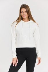 GUESS Biała damska bluza New Alisa z dużym logo. Białe bluzy damskie Guess, s, z aplikacjami, z elastanu, bez ramiączek, bez kaptura. W wyprzedaży za 189.99 zł.