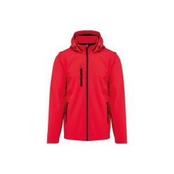 Kurtka 3-warstwowa z kapturem i odpinanymi rękawami Kariban Softshell. Czerwone kurtki męskie KARIBAN, m, bez wzorów, z elastanu, z kapturem. Za 302.65 zł.