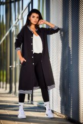 Długa Rozpinana Bluza ze Stójką - Czarna. Czarne bluzy damskie Awama, l, bez wzorów, z bawełny, bez ramiączek, bez kaptura. Za 228.90 zł.