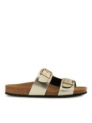 Geox Klapki D Brionia D35LSL 000BN C2012 Złoty. Żółte klapki damskie Geox, bez wzorów, ze skóry, bez obcasa, bez zapięcia. Za 319.99 zł.